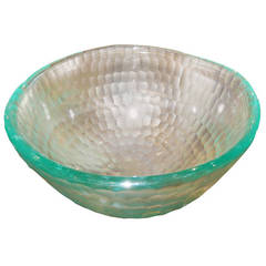 Large Sculptural Handcrafted Blue Glass Bowl