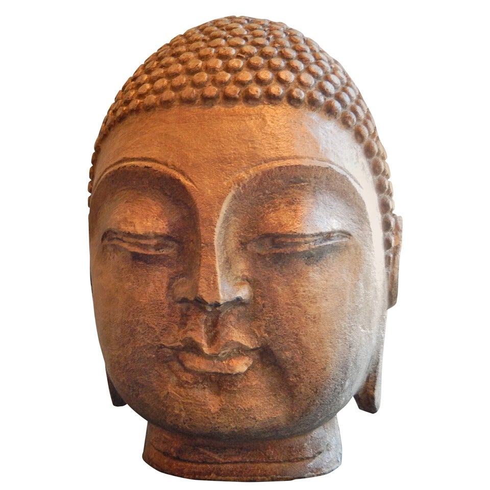 Late 19thc Indonesian Hand Carved Stone Buddha Head