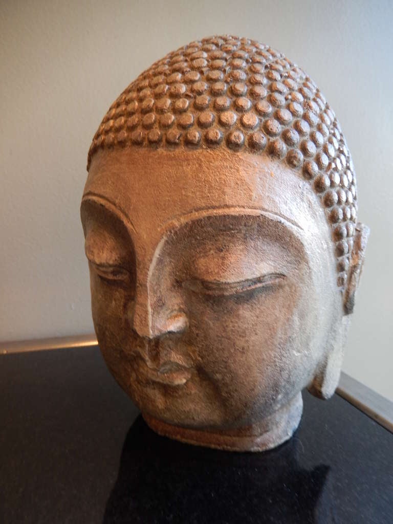 Tibetan Late 19thc Indonesian Hand Carved Stone Buddha Head