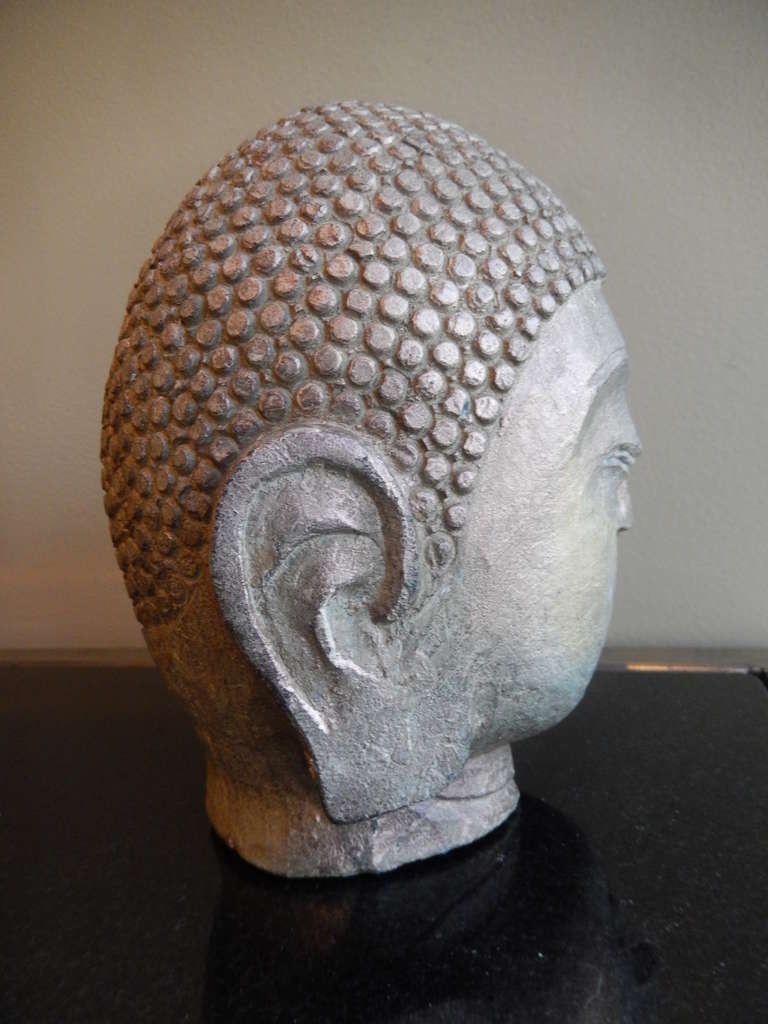 19th Century Late 19thc Indonesian Hand Carved Stone Buddha Head