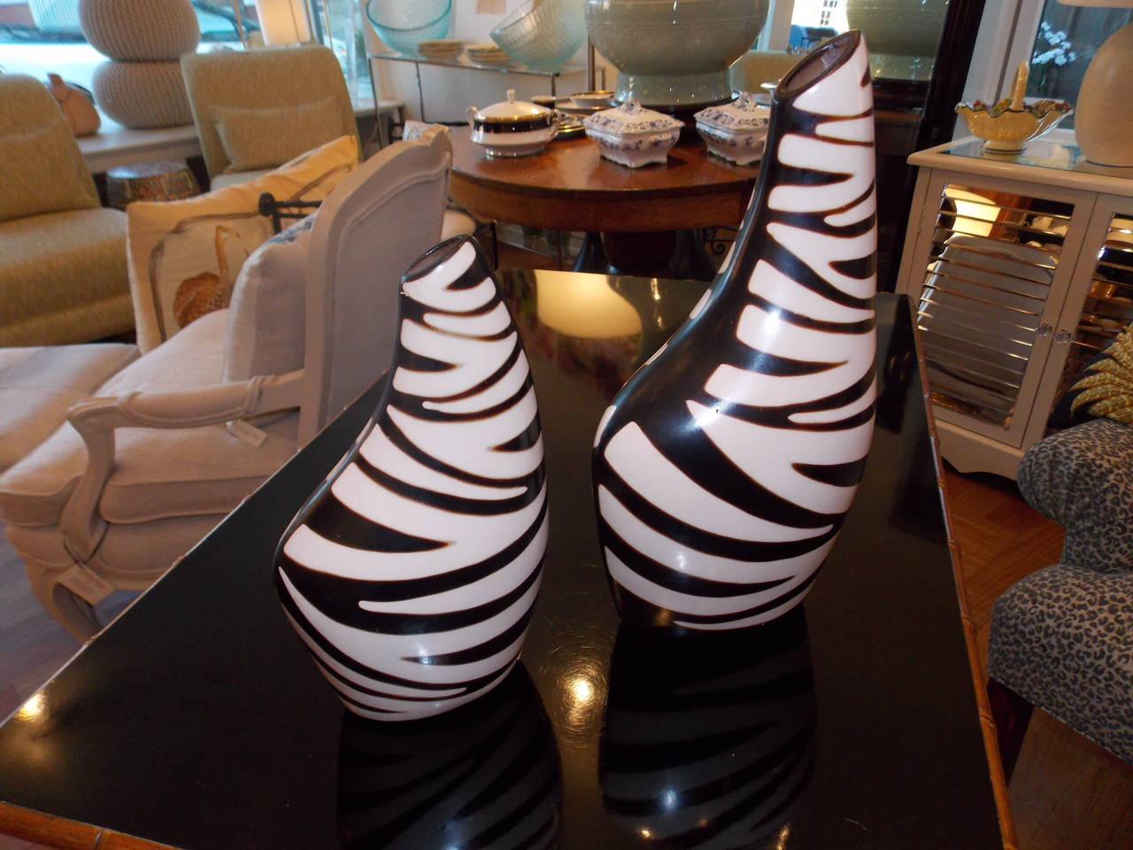 Modern Two Sculptural Black and White Vases or Vessels