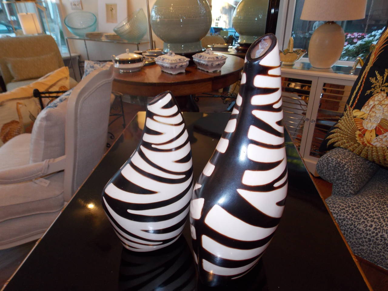 Uruguayan Two Sculptural Black and White Vases or Vessels