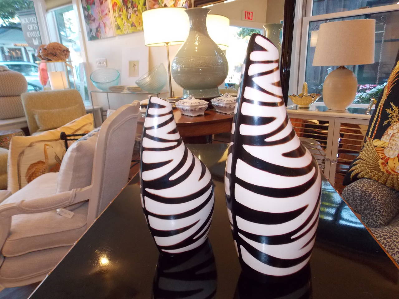 Hand-Crafted Two Sculptural Black and White Vases or Vessels