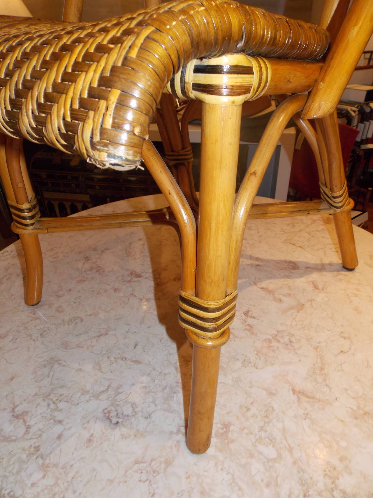 Pair of Mid-Century Bamboo and Woven Cane Chairs