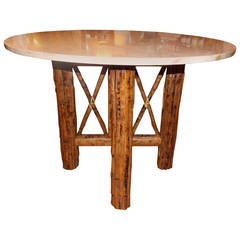 Bamboo and Marble-Top Anglo-Indian Breakfast or Dining Table