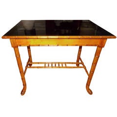 Elegant Bamboo and Black Lacquer Top Desk, Table