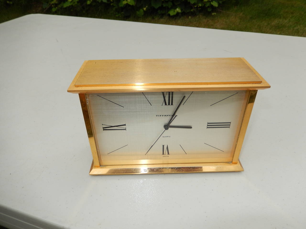A 1970s Tiffany & Co solid brass desk or table clock.