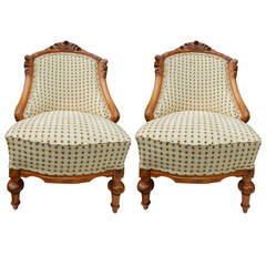 A Fine Pair of hand crafted  American 19th century slipper chairs. 1880-1890