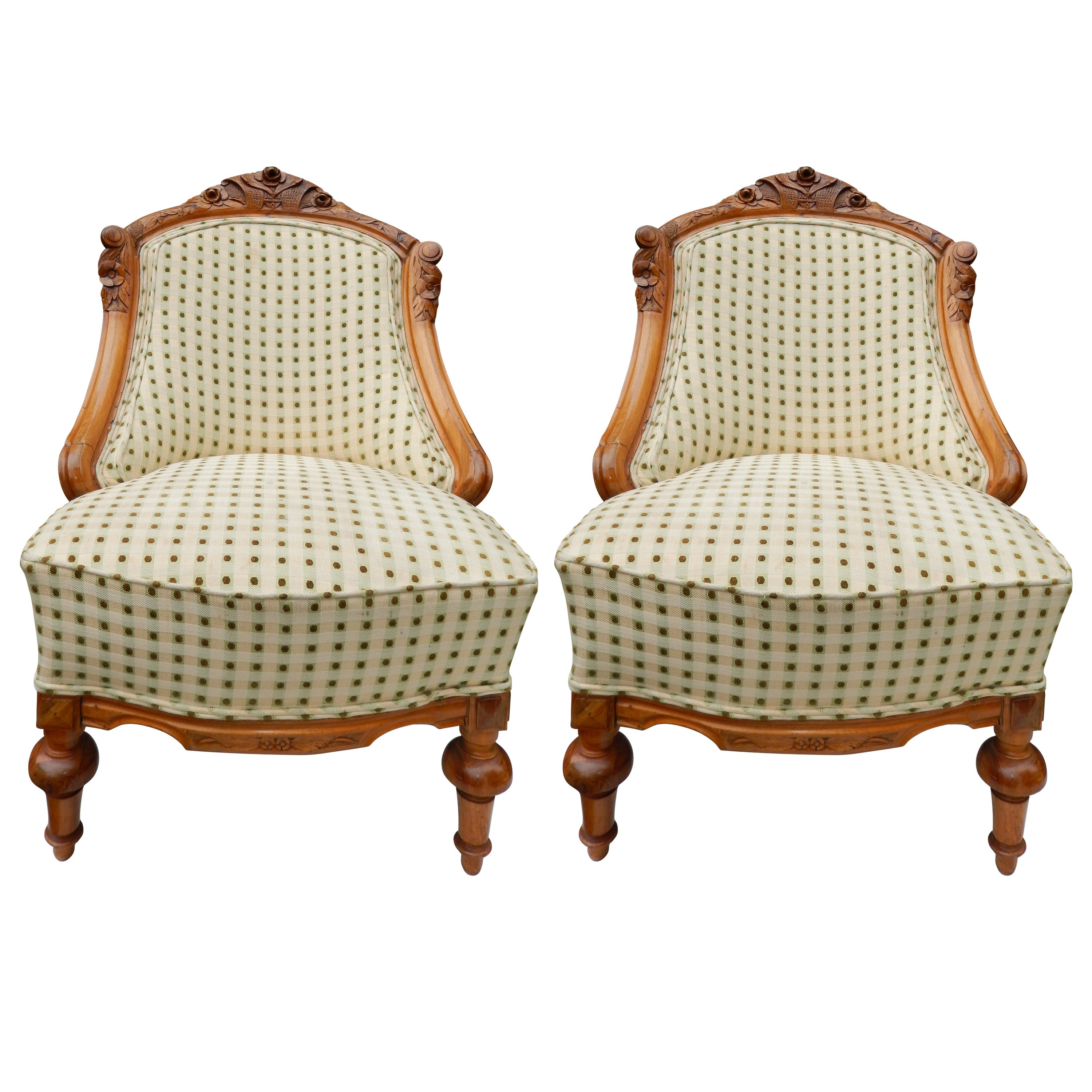 A Fine Pair of hand crafted  American 19th century slipper chairs. 1880-1890