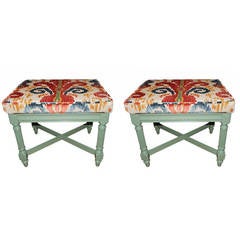 Vintage Pair of American Colonial Upholstered Stools