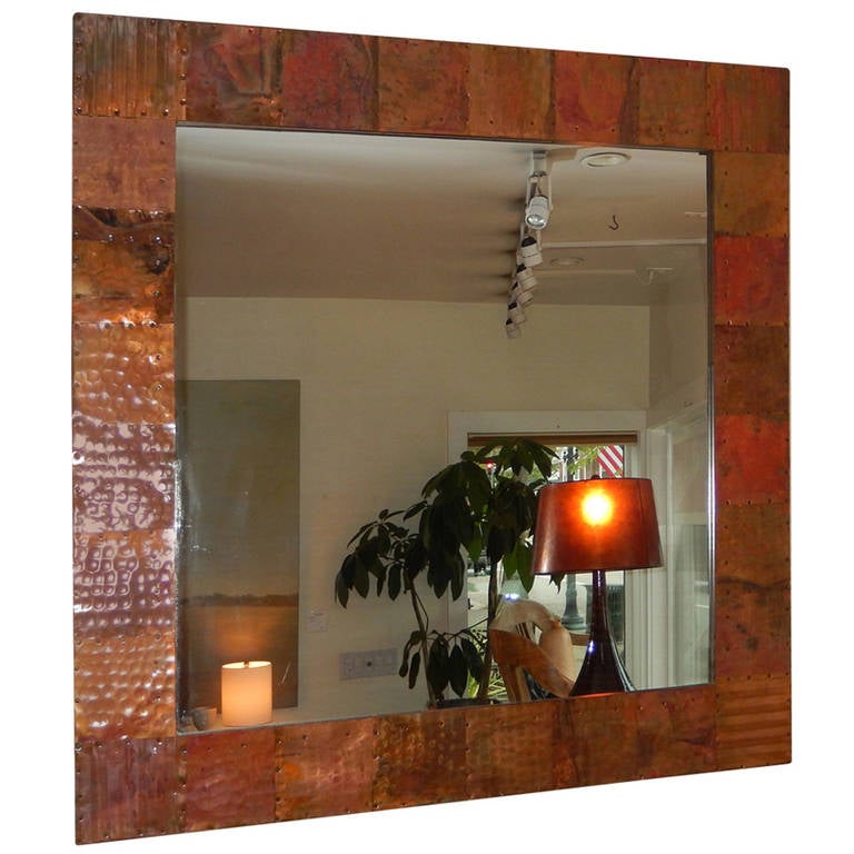 Large English Hammered Copper Mirror at 1stDibs
