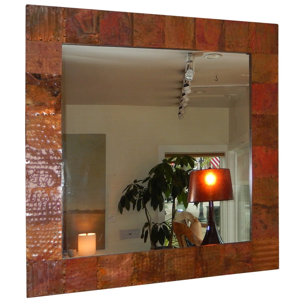 Large English Hammered Copper Mirror