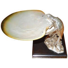 Vintage Abalone Shell and Silver Turtle Caviar Server