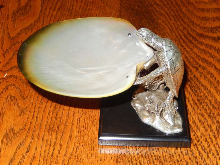 Abalone Shell and Silver Turtle Caviar Server