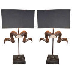 Pair of Sculptural Rams Head Form Table Lamps