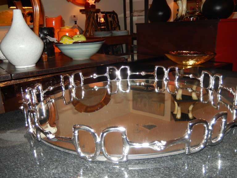 Modern A Large Equestrian Themed Nickel Mirrored Tray