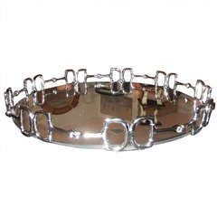 A Large Equestrian Themed Nickel Mirrored Tray