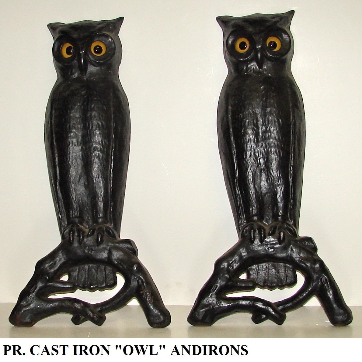 Pair of English Owl Form Cast  Andirons
