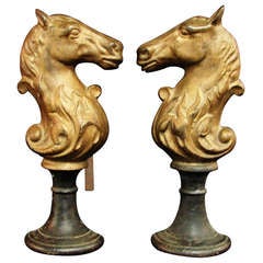 Pair of French Art Nouveau Horse Head Andirons