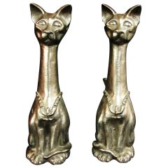 Antique Pair of Art Deco Standing Cat Andirons