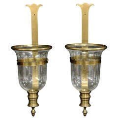 A Monumental Pair of Brass & Glass Wall Hurricanes.