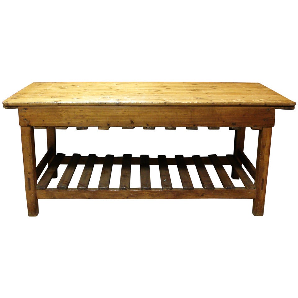 A New England Antique, Maple Wood Two Tier Farm Table at 1stDibs