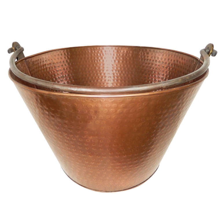 Large Hammered Copper and Steel English Bucket For Sale at 1stdibs