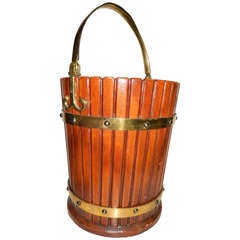 Vintage English Leather and Brass Bucket