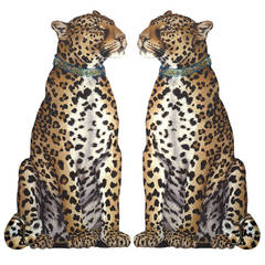 Retro "Wild Elegance" Pair of Leopard Free Standing Fire Screens