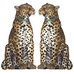 Used "Wild Elegance" Pair of Leopard Free Standing Fire Screens