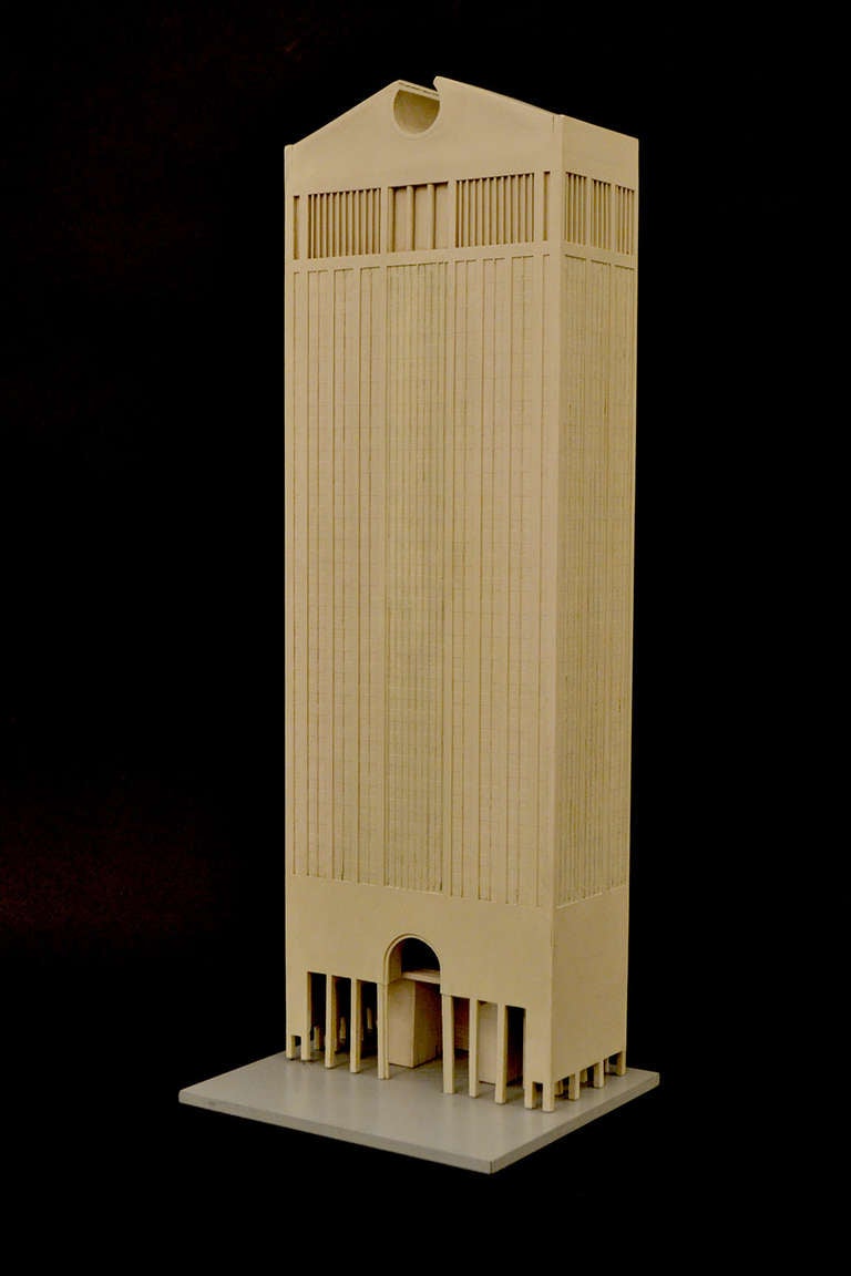 A unique and one of kind presentational model of the international corporate headquarters of AT&T, New York. The building's design was highly controversial and criticized by many architectural critics because of its ornamental top adornment and