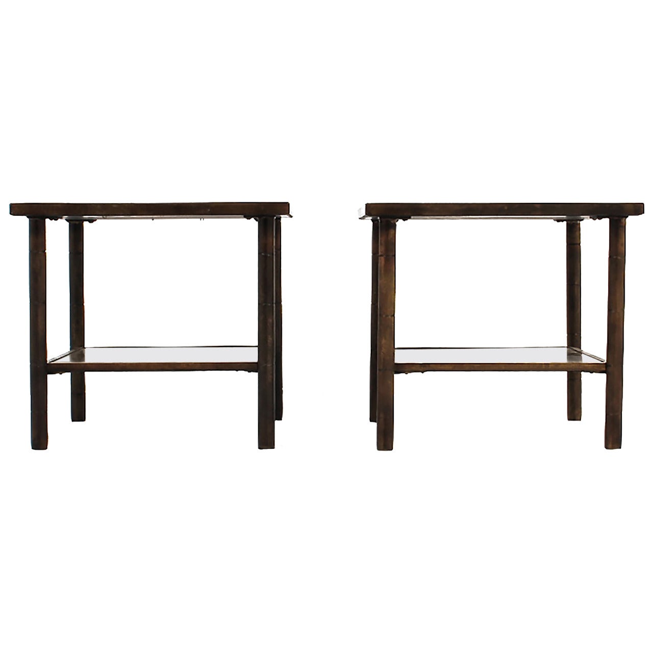 Pair of Philip and Kelvin LaVerne End Tables with Abstract Design