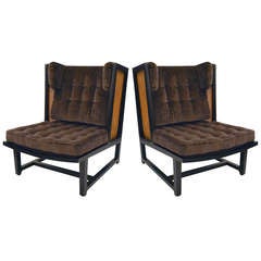 Restyled Pair of Edward Wormley Cane Lounge Chairs
