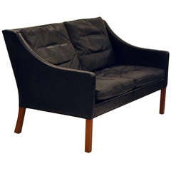 Classic Black Leather "Coupe" Settee by Borge Mogensen