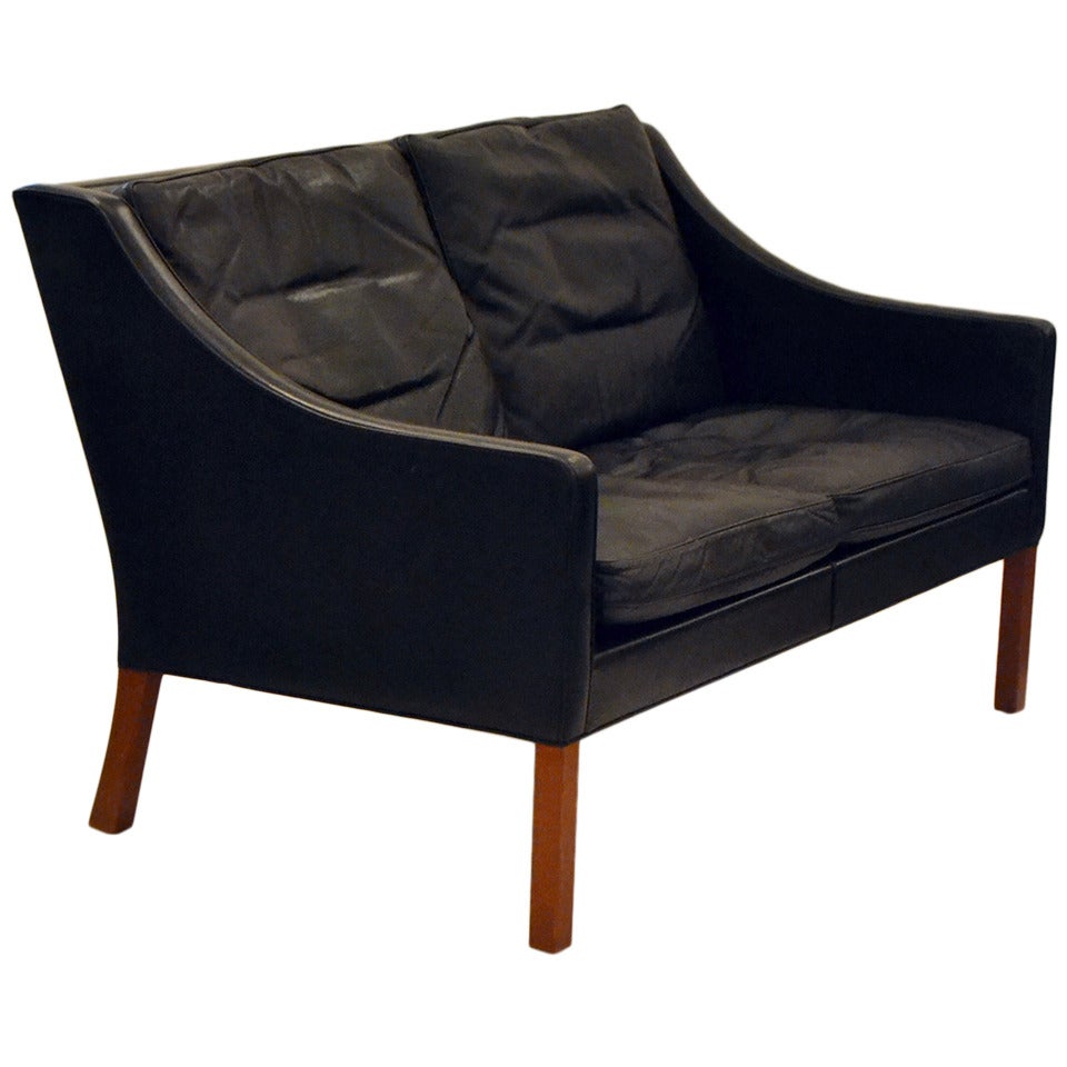 Classic Black Leather "Coupe" Settee by Mogensen at 1stdibs
