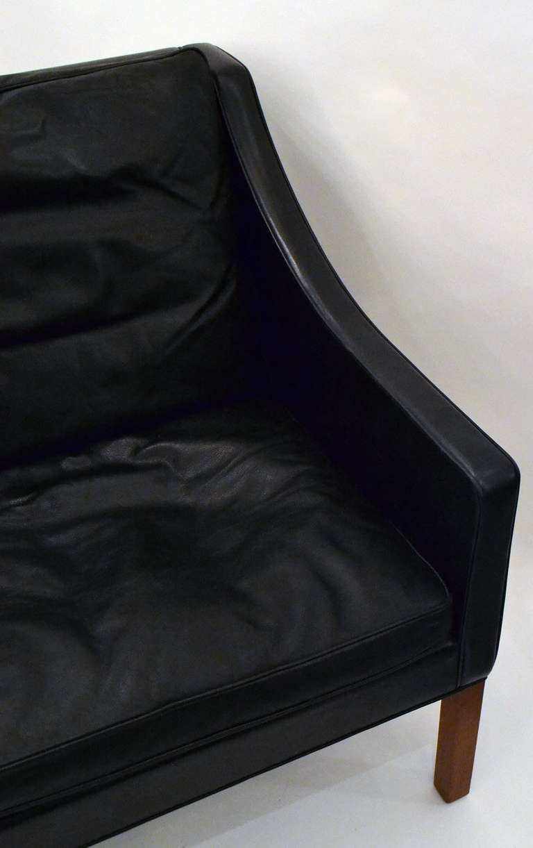 Classic Black Leather "Coupe" Settee by Mogensen at 1stdibs