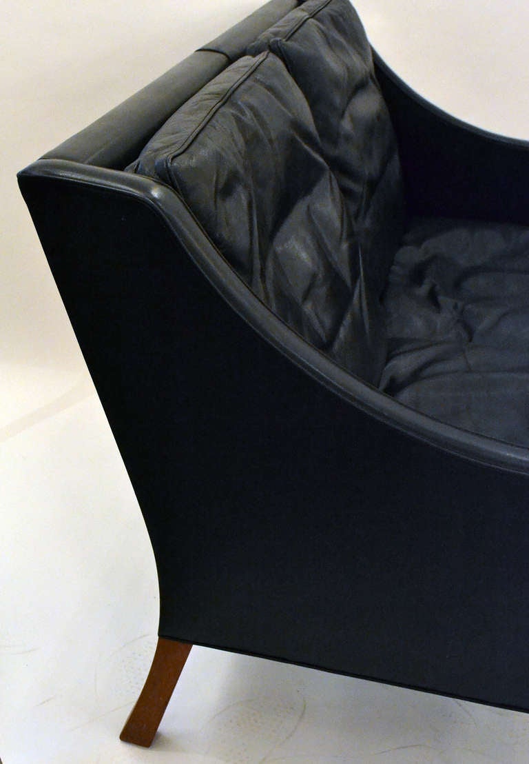 Classic Black Leather "Coupe" Settee by Mogensen at 1stdibs