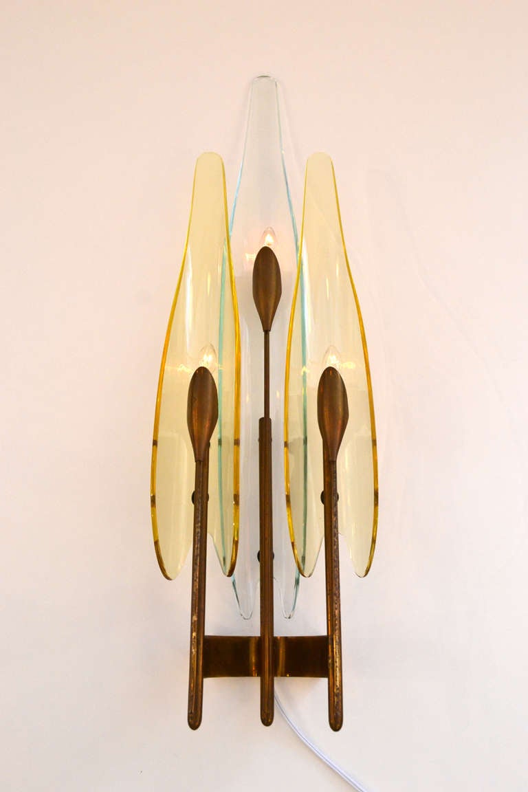 A stunning pair of Dahlia sconces designed by Max Ingrand for Fontana Arte, Italy. 