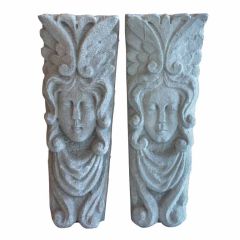 Circa 1900 NYC Pair of Hand Carved Limestone Keystones