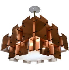 Modern Multi Copper Panel Chandelier by Robert Sonneman