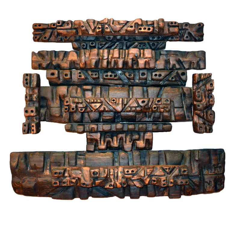 Totemic Carved wood relief by Hugo Rodriguez