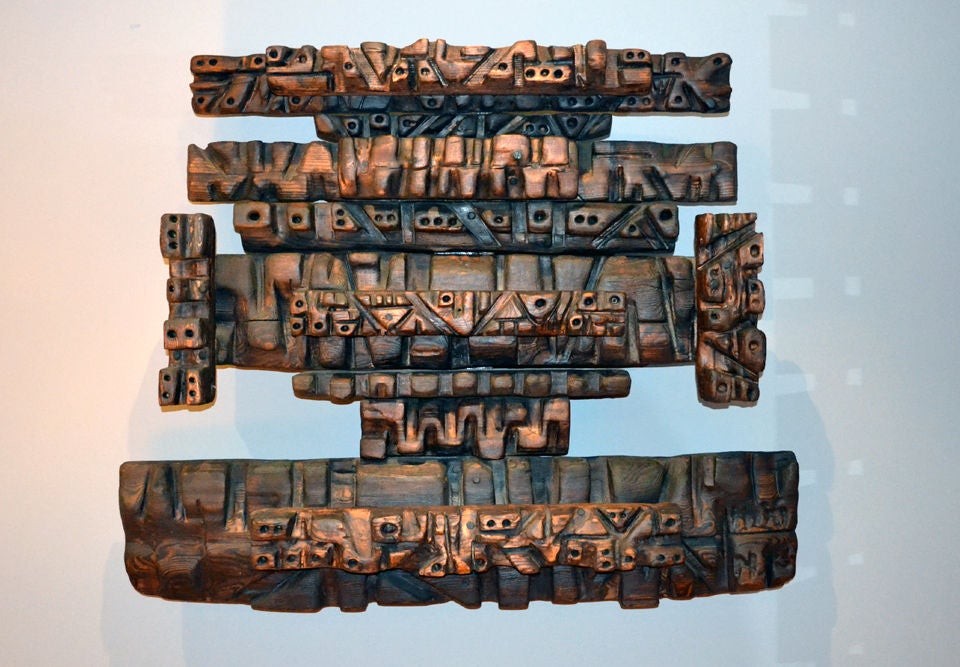 A fine, artistic and visionary relief carved by Hugo Rodriguez. Rodriguez is known for his carved sculptures throughout the South American territories. Most of his larger works were done on a commercial scale for hoteliersand restauranteres in