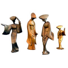 Beautiful Japanese Set of Bronze Kabuki Dancers