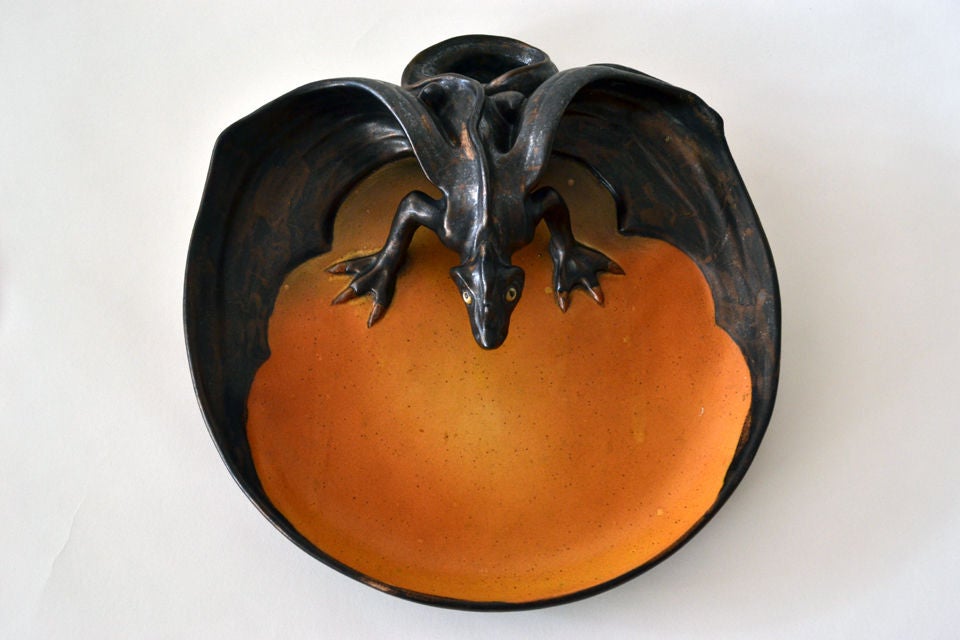 Danish 1904 P. Ipsens Enke Ceramic Dragon, Signed and Dated