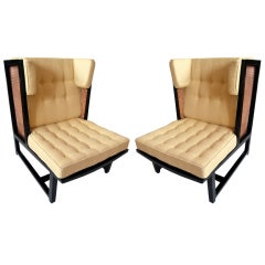 Pair "In the style of" Edward Wormley Cane Lounge Chairs