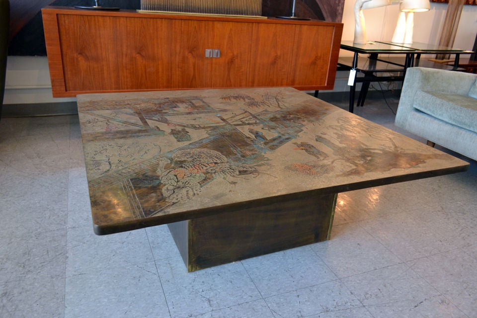 Outstanding Asian Pictoral Scene Cocktail Table by Laverne In Excellent Condition In New York, NY