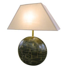 Primitive Graffito Pottery Lamp by Kelby, 1950's