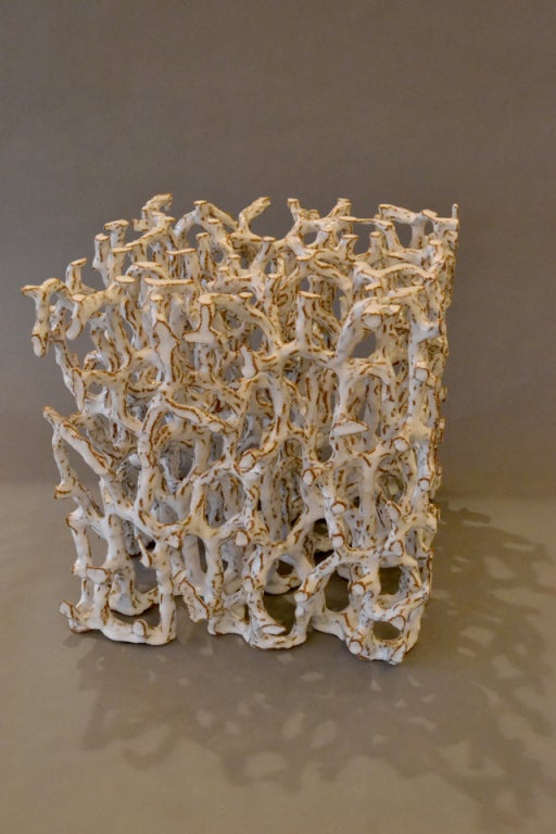 Hand built ceramic cube by reknowned Danish ceramicist Bente Skjottgaard.  The artist would form the cube by slicing through the wet clay with piano wire.  She is reknowned for her glazing techniques.