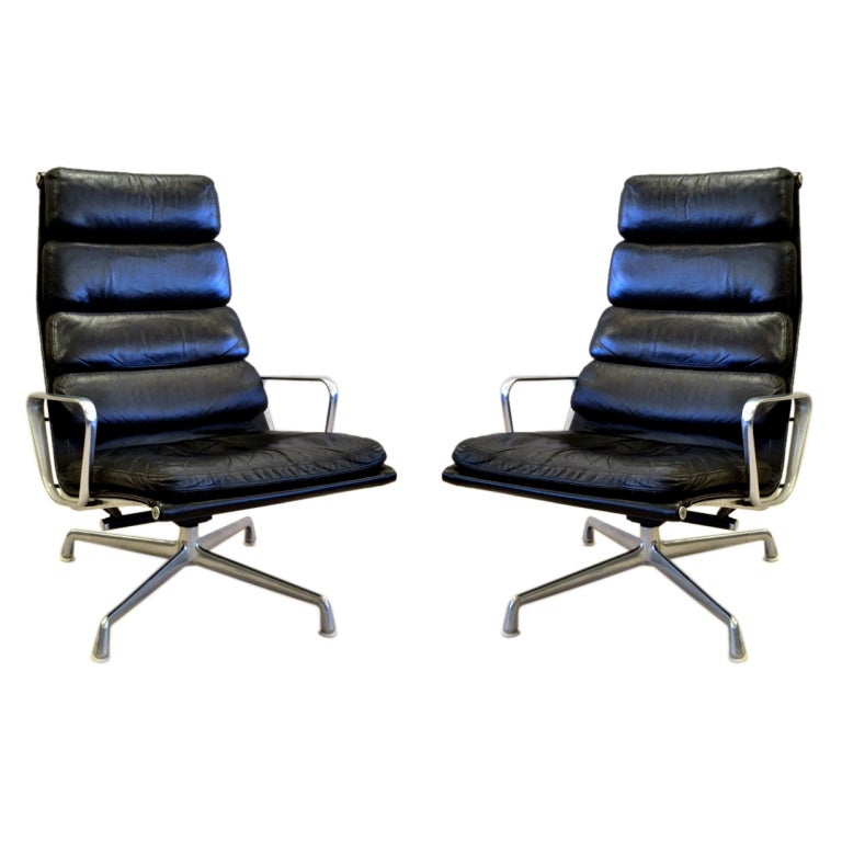 Pair of  Eames Softpad Aluminum Group Lounge Chairs