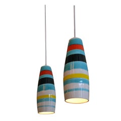 Pair of Striped Ceramic Pendants by Raymor, Italy, 1950s 9